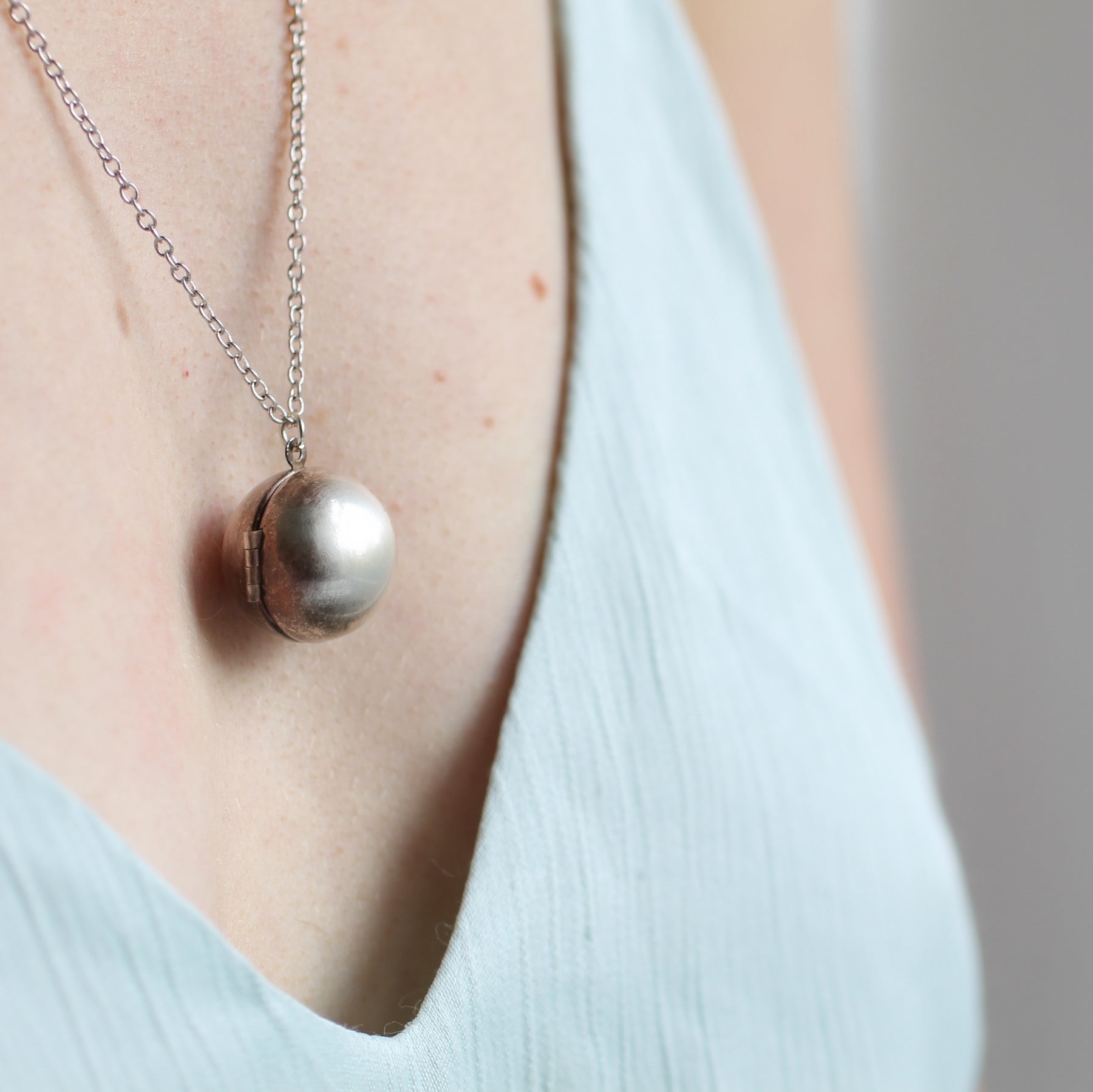 Silver Sphere Ball Locket Necklace