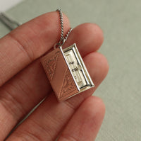 Silver Banner Book Locket Necklace