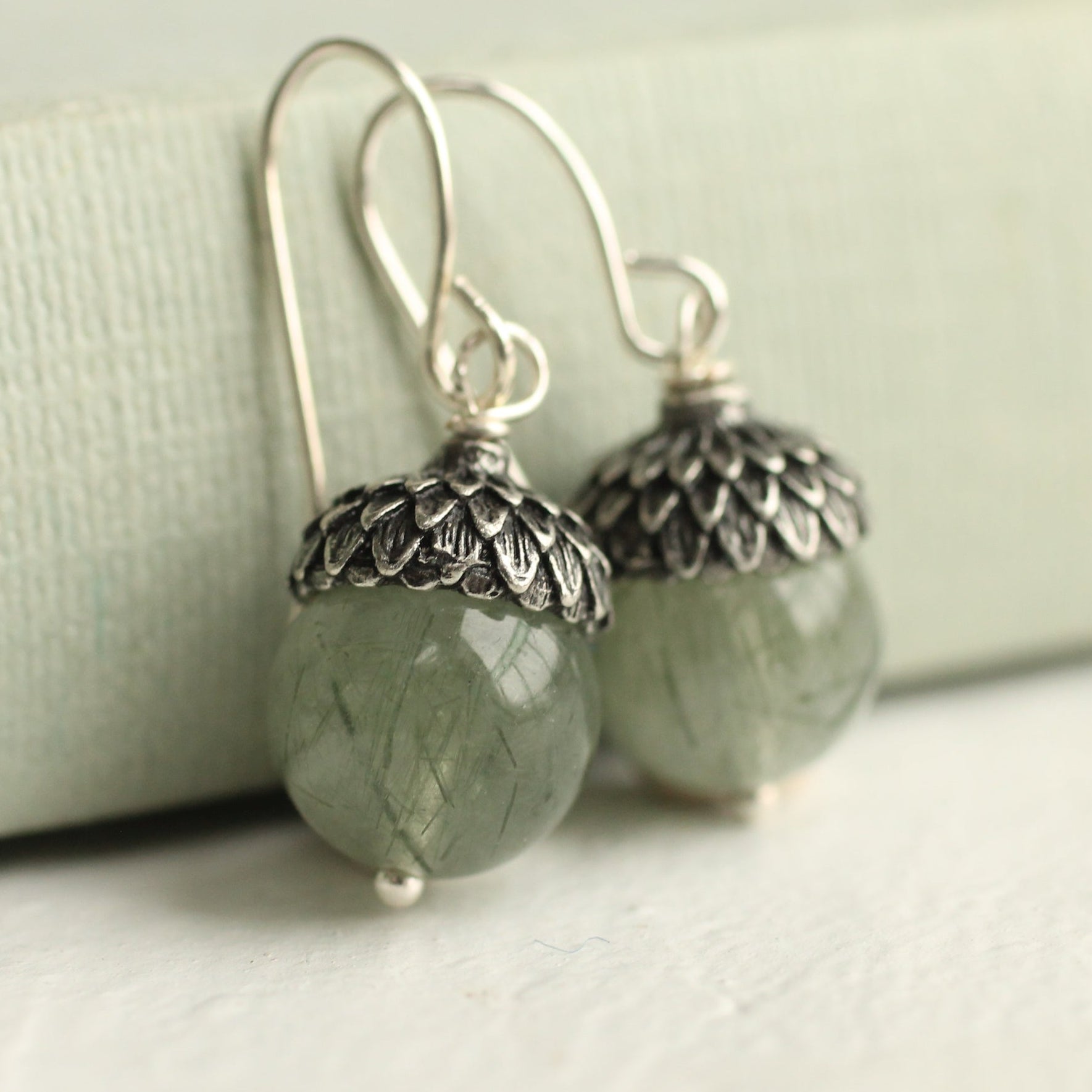 Silver Gemstone Acorn Earrings