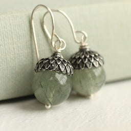 Silver Gemstone Acorn Earrings