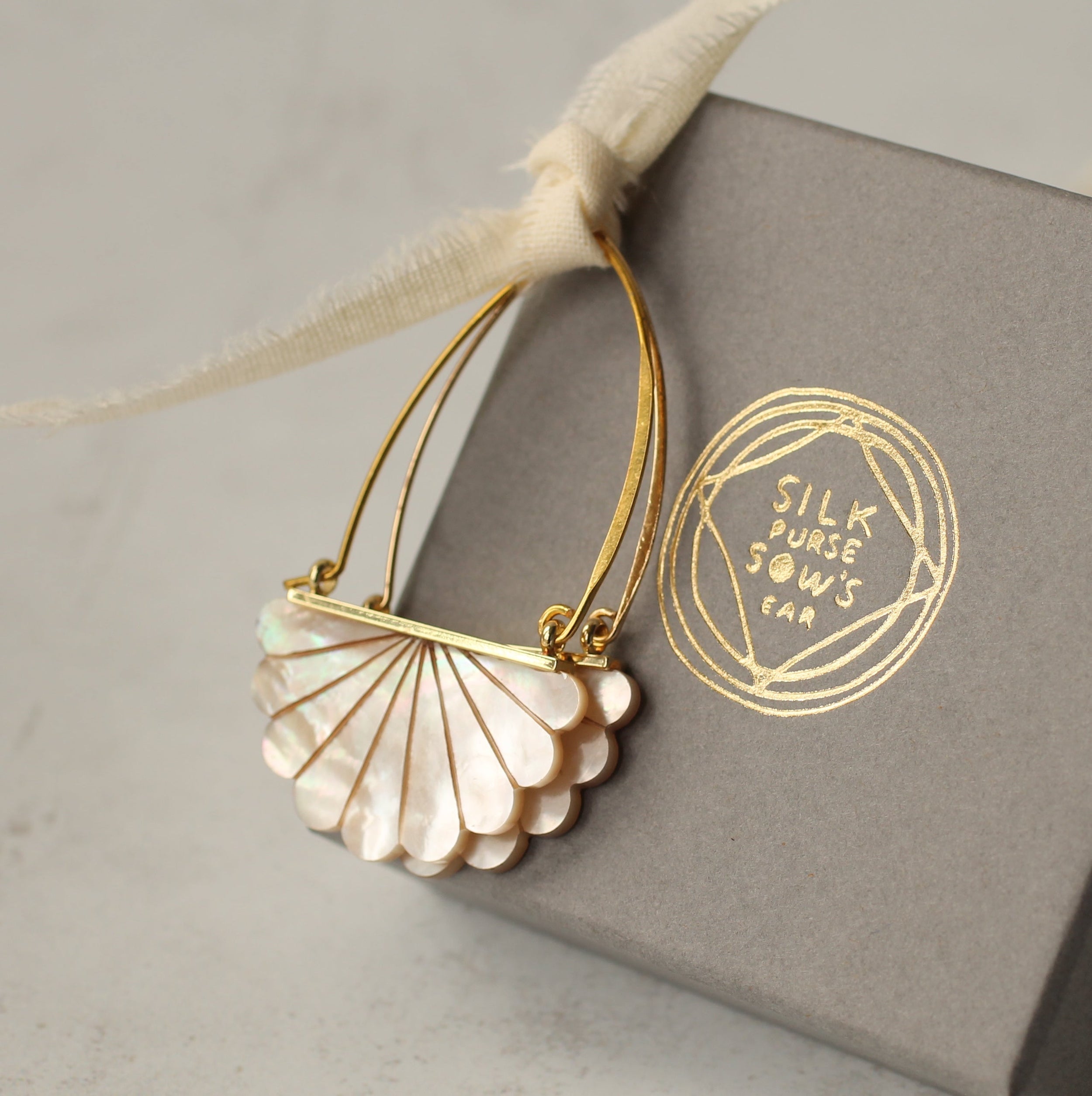 Mother of Pearl Art Deco Hoop Earrings