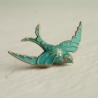 Verdigris Swallow Bird Brooch