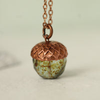 Speckled Green Acorn Necklace