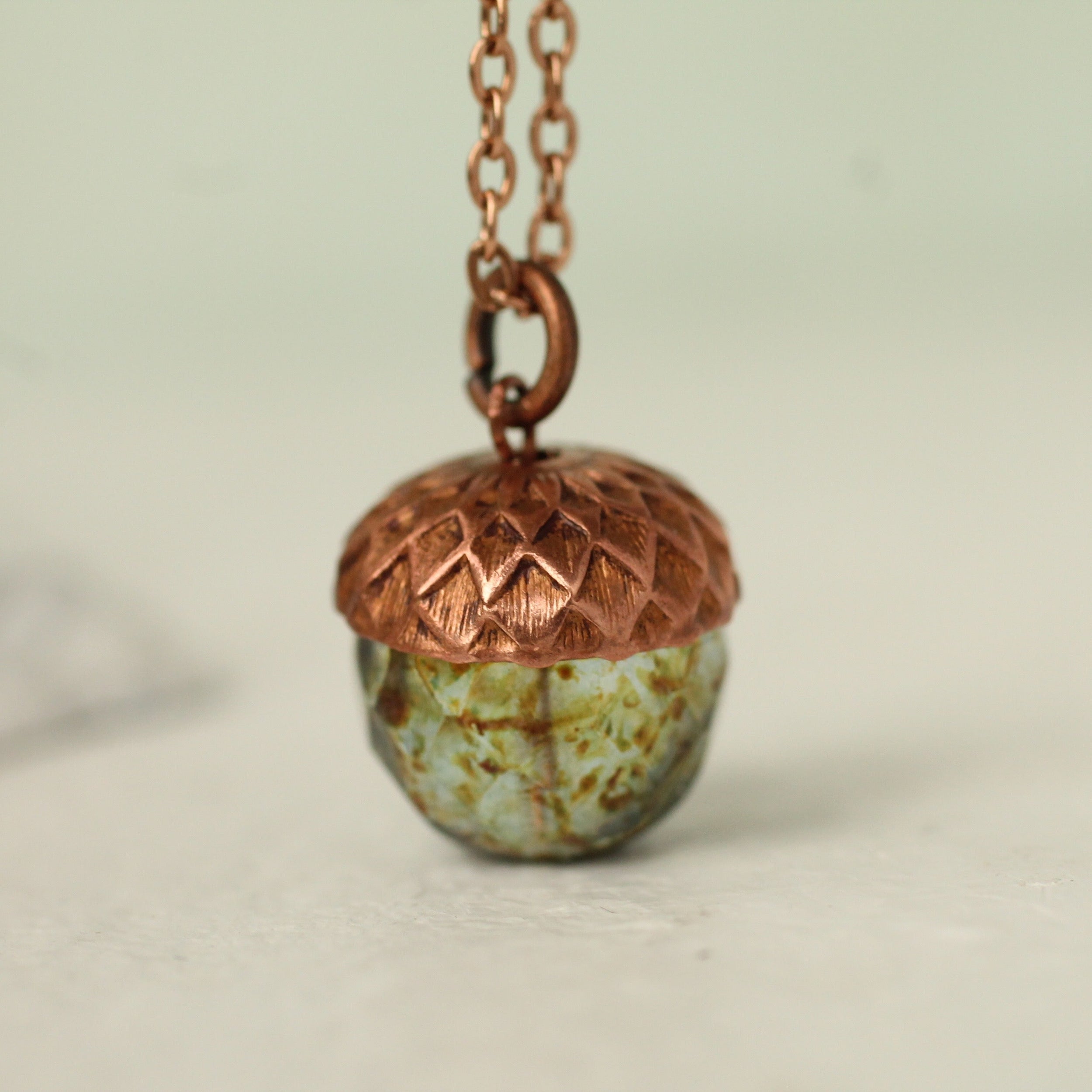 Speckled Green Acorn Necklace