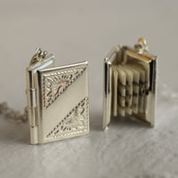 Silver Banner Book Locket Necklace