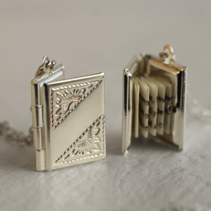 Silver Banner Book Locket Necklace