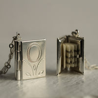 Silver Flower Book Locket Necklace