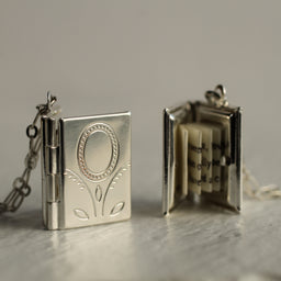 Silver Flower Book Locket Necklace