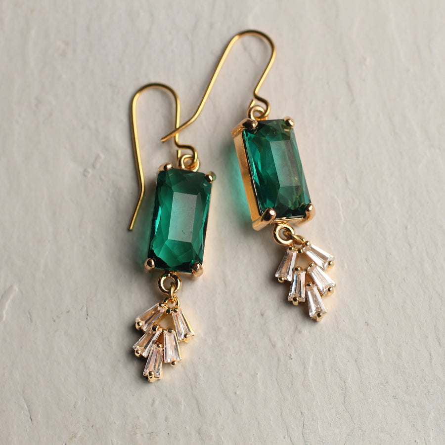 Vintage Emerald Crystal Deco Earrings