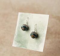 Teal Silver Acorn Earrings