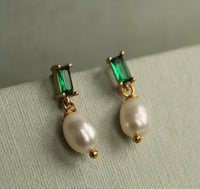 Emerald and Freshwater Pearl Drop Earrings