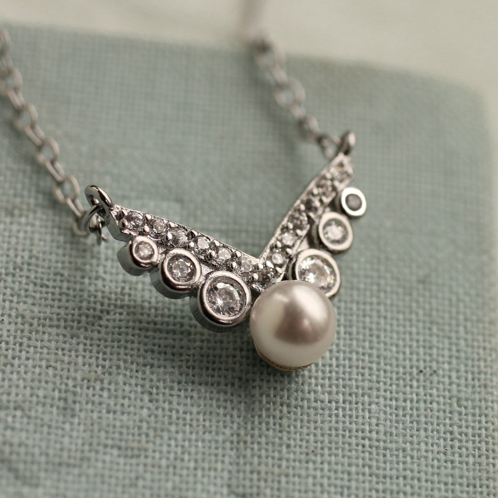 Silver Pearl Art Deco Necklace
