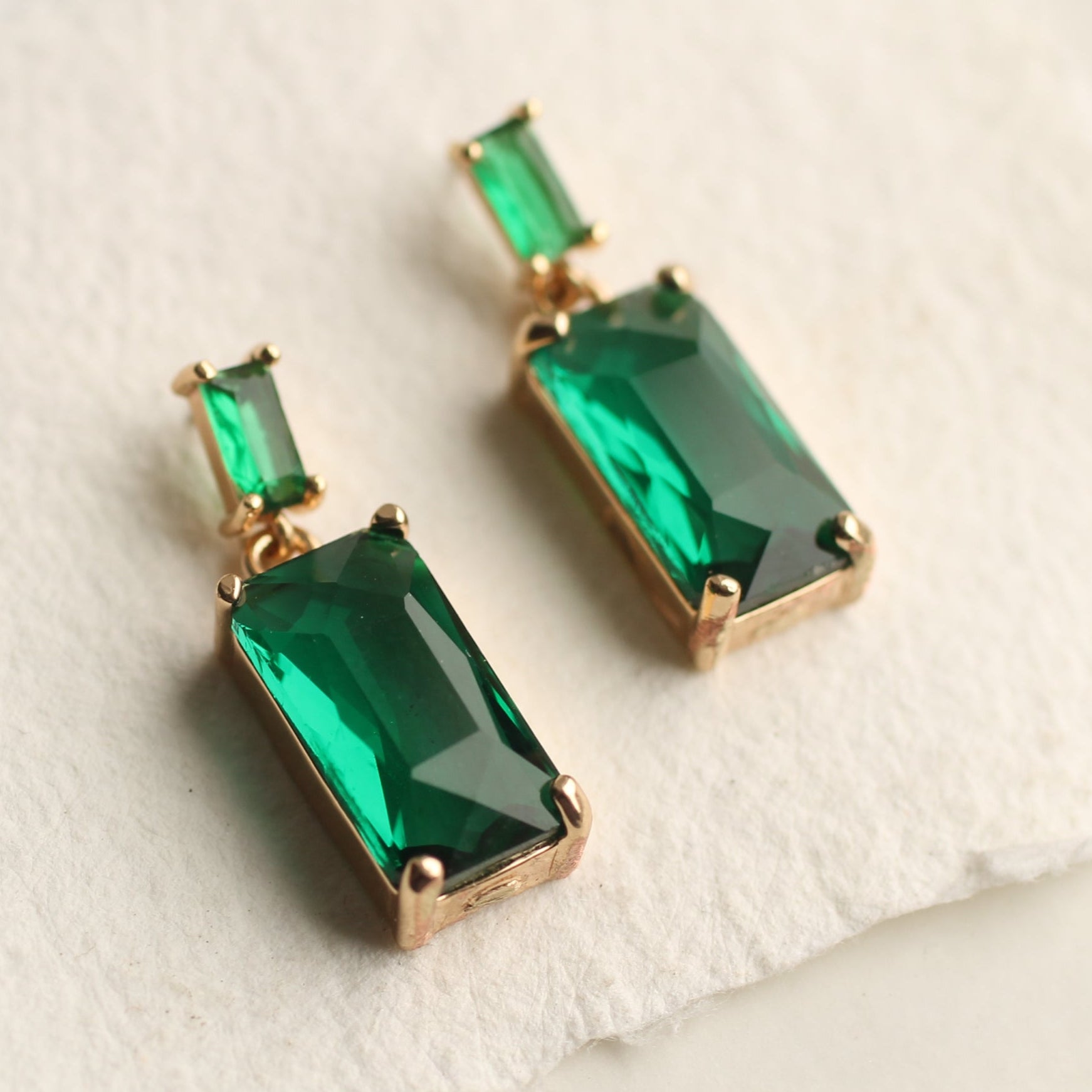 Emerald Block Baguette Earrings