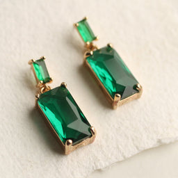 Emerald Block Baguette Earrings