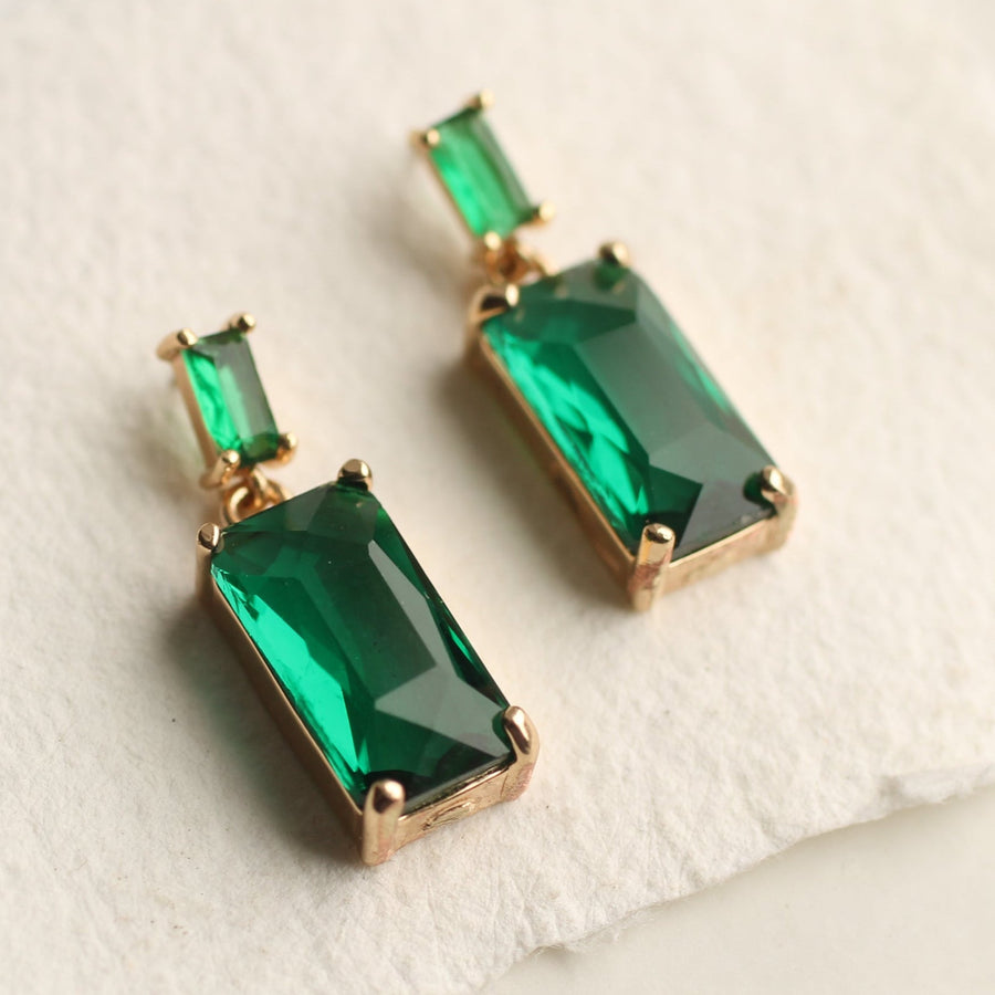 Emerald Block Baguette Earrings