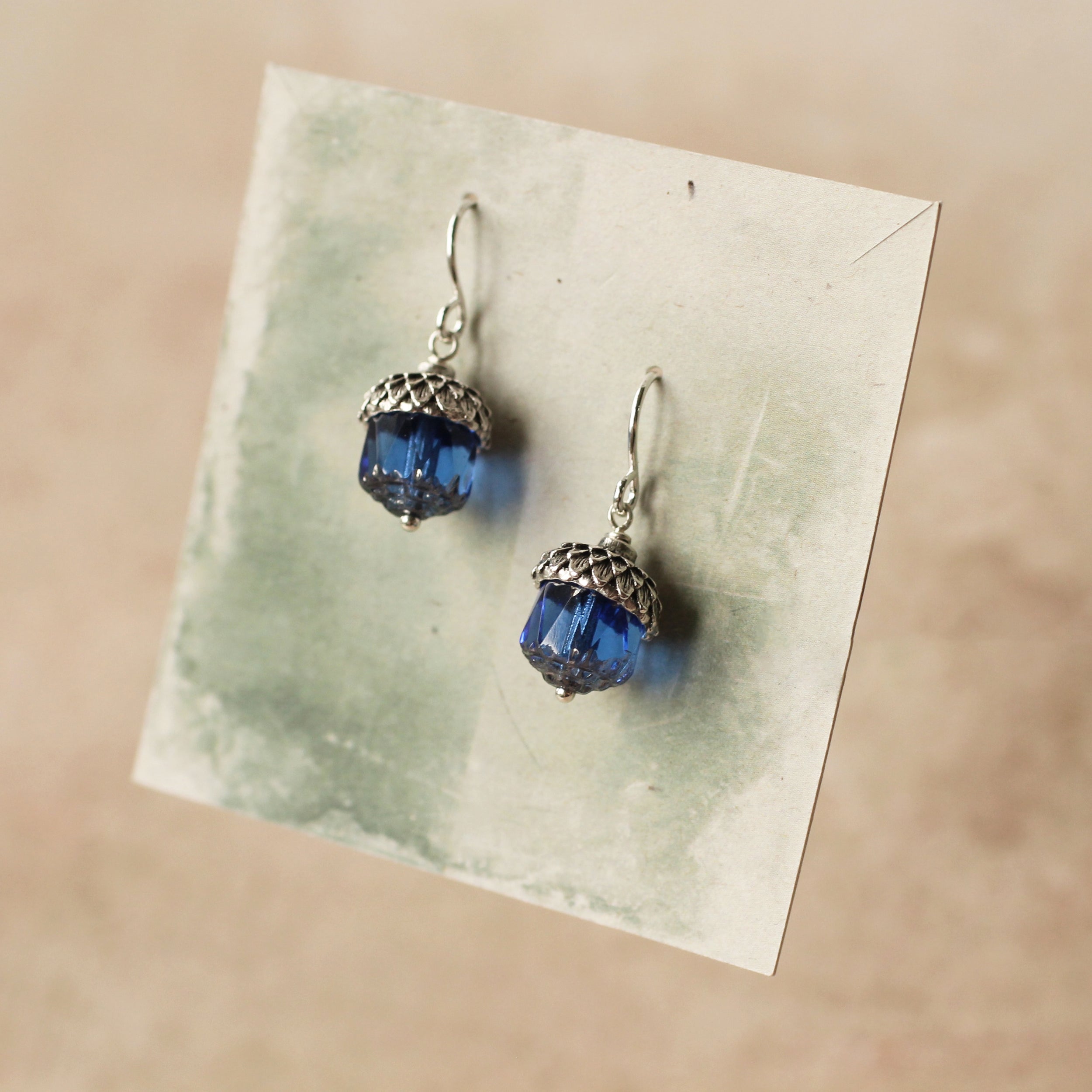 Sapphire Blue Silver Acorn Necklace