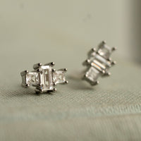 Art Deco Silver Rectangle Stud Earrings