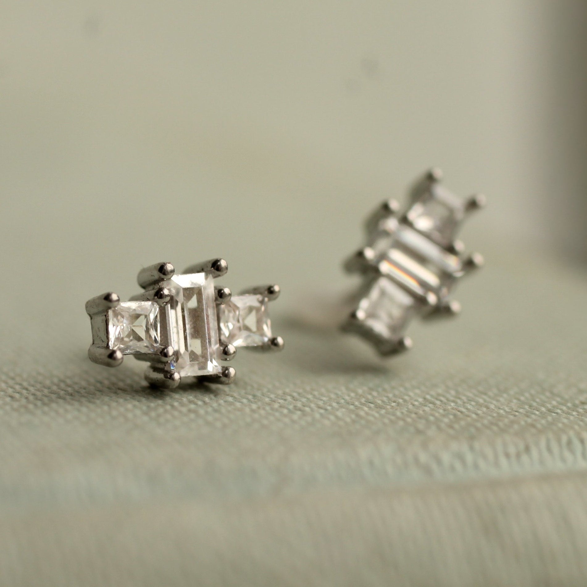 Art Deco Silver Rectangle Stud Earrings
