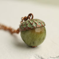 Moss Olive Green Acorn Necklace