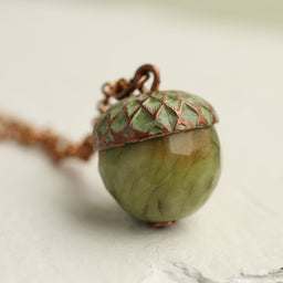 Moss Olive Green Acorn Necklace