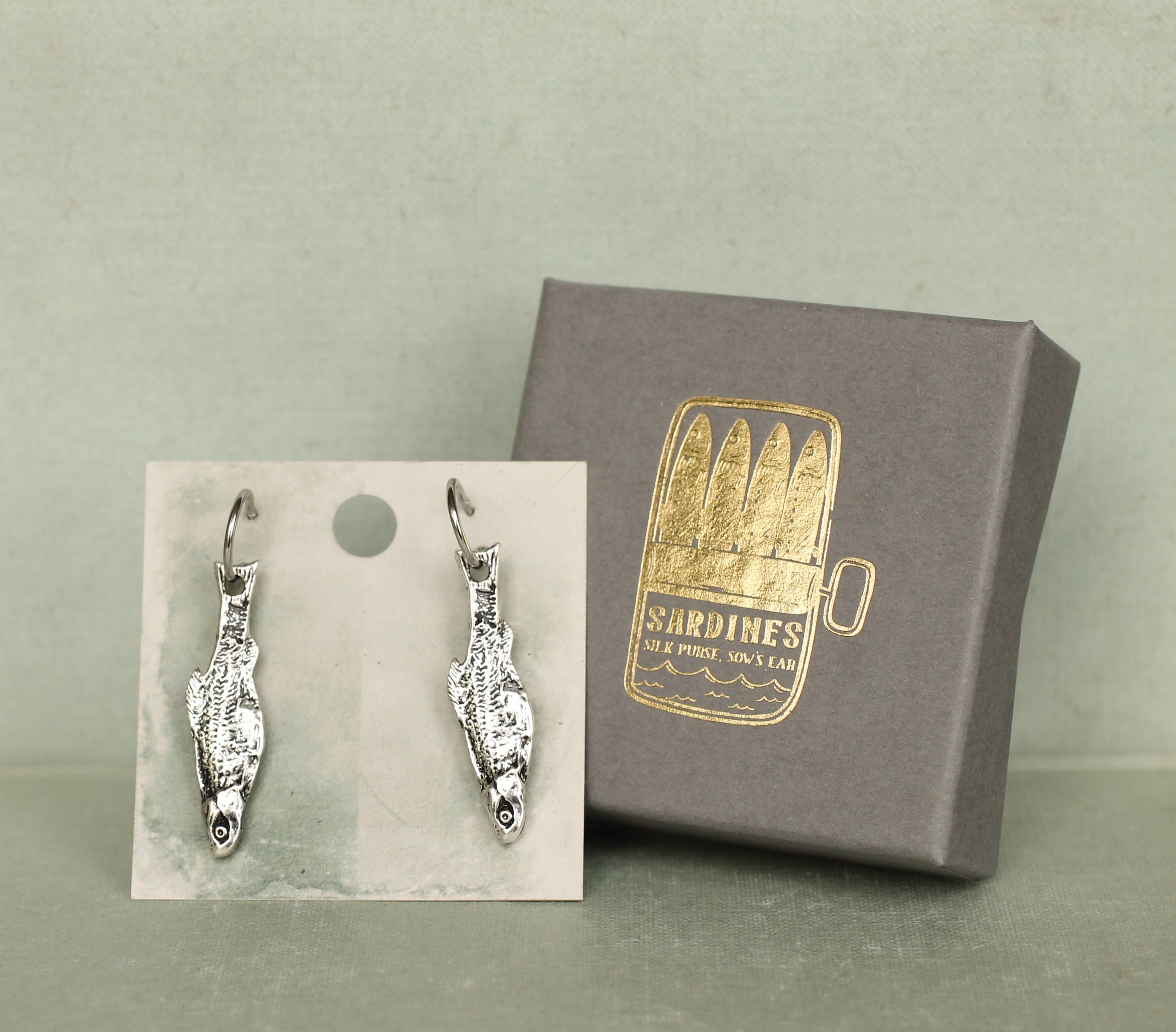 Silver Sardine Fish Hoop Earrings