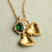 Emerald Heart Vintage Charm Locket Necklace
