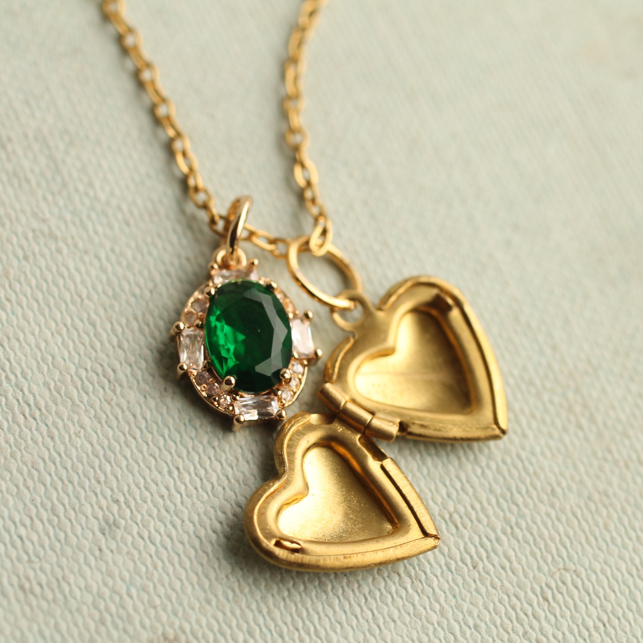 Emerald Heart Vintage Charm Locket Necklace