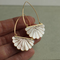 Mother of Pearl Art Deco Hoop Earrings