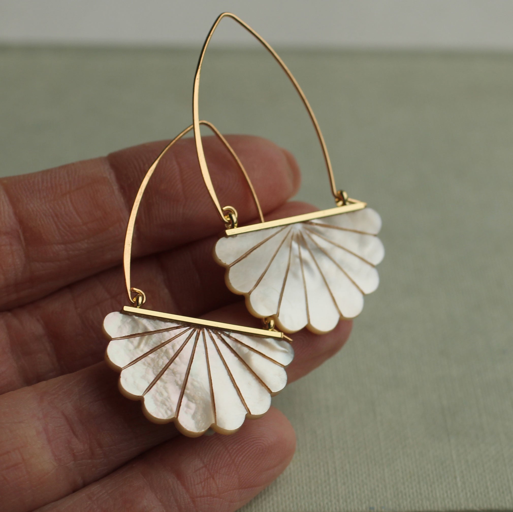 Mother of Pearl Art Deco Hoop Earrings