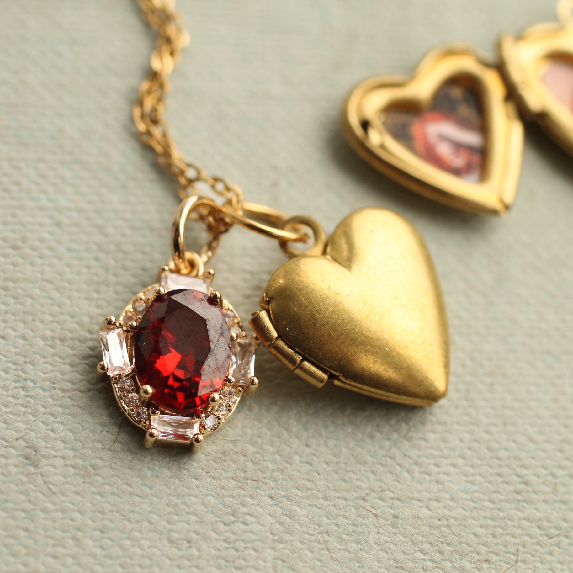 Ruby Red Heart Vintage Charm Locket Necklace