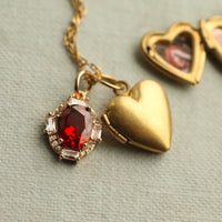 Ruby Red Heart Vintage Charm Locket Necklace