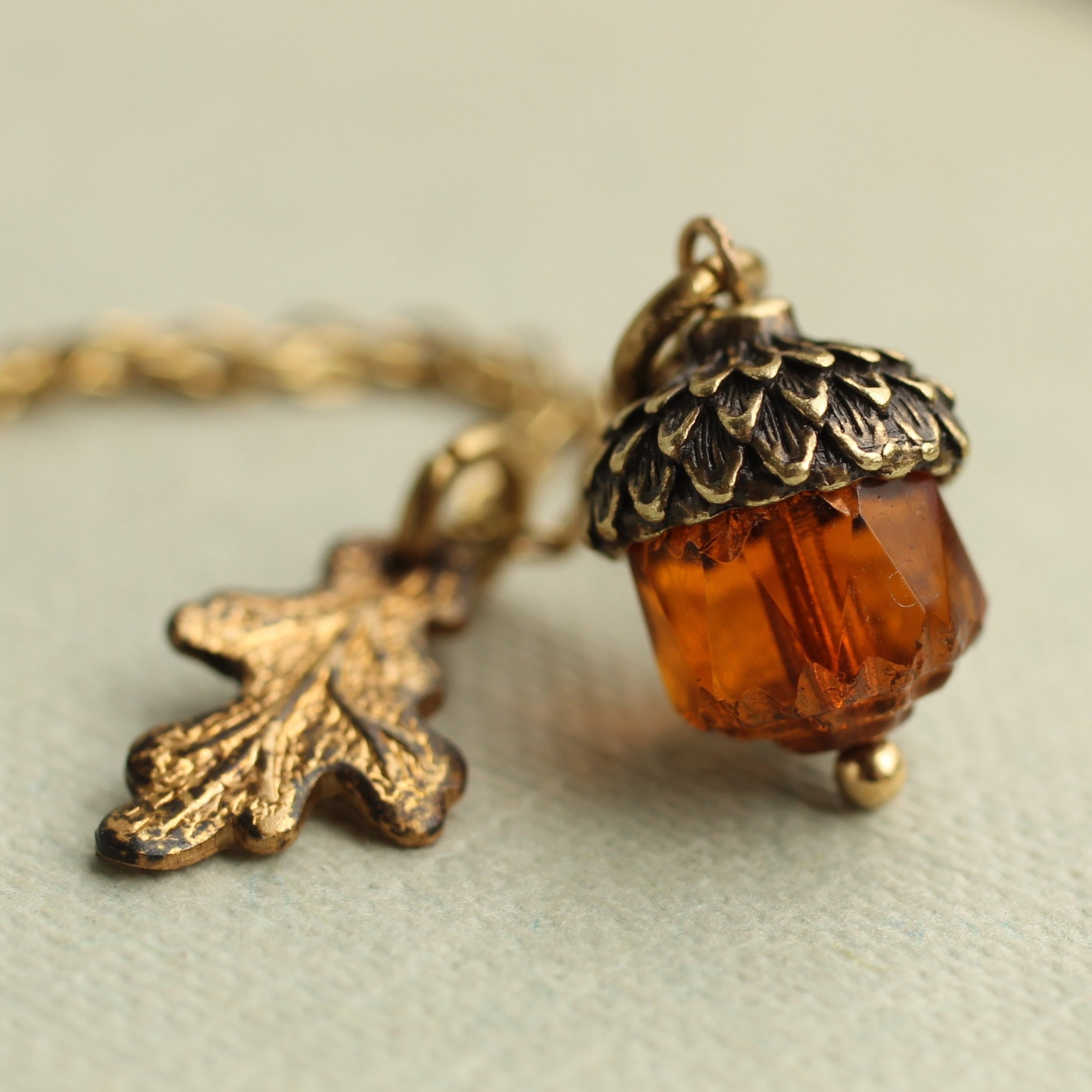 Burnt Orange Acorn Necklace