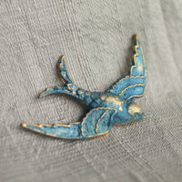Blue Opal Swallow Bird Brooch