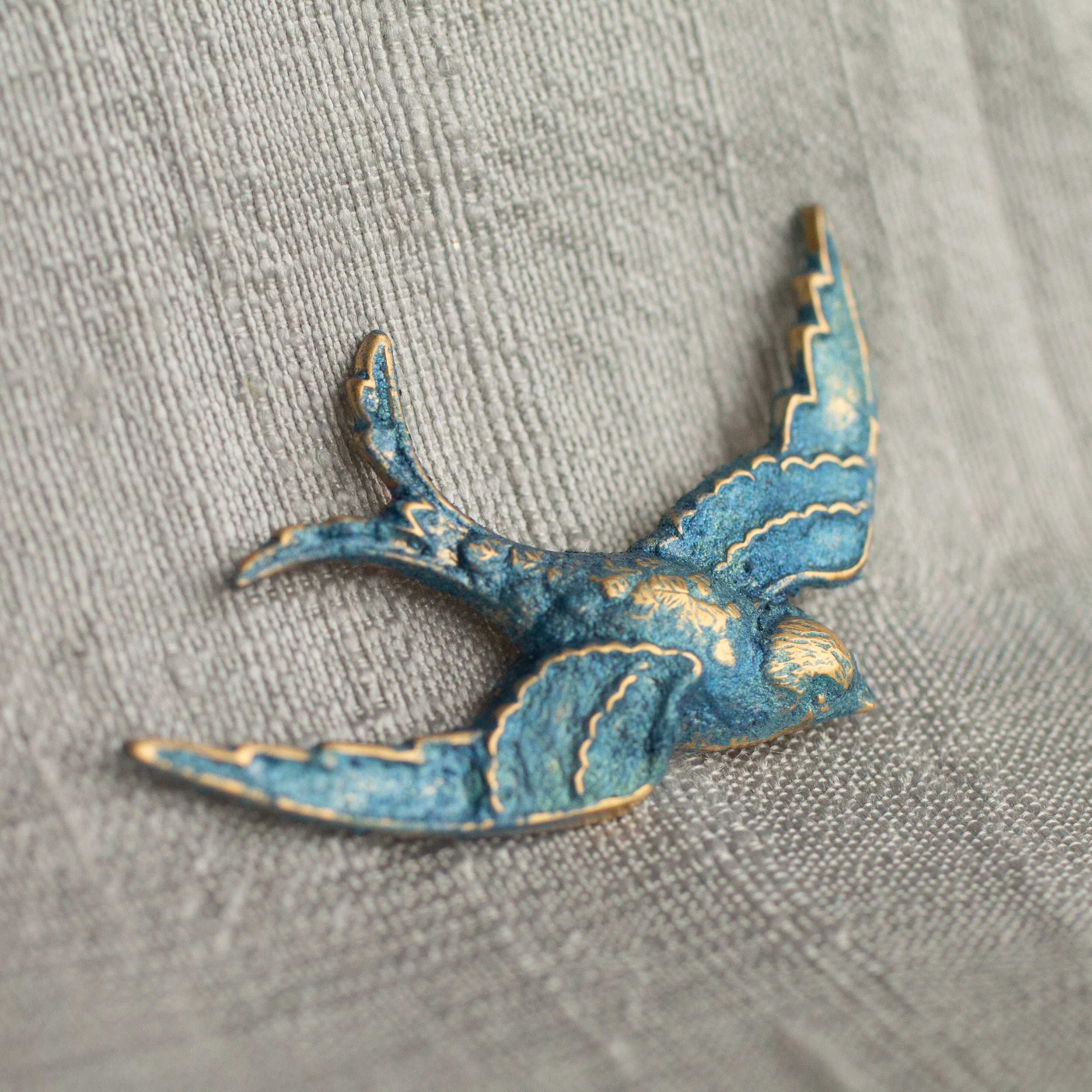 Blue Opal Swallow Bird Brooch