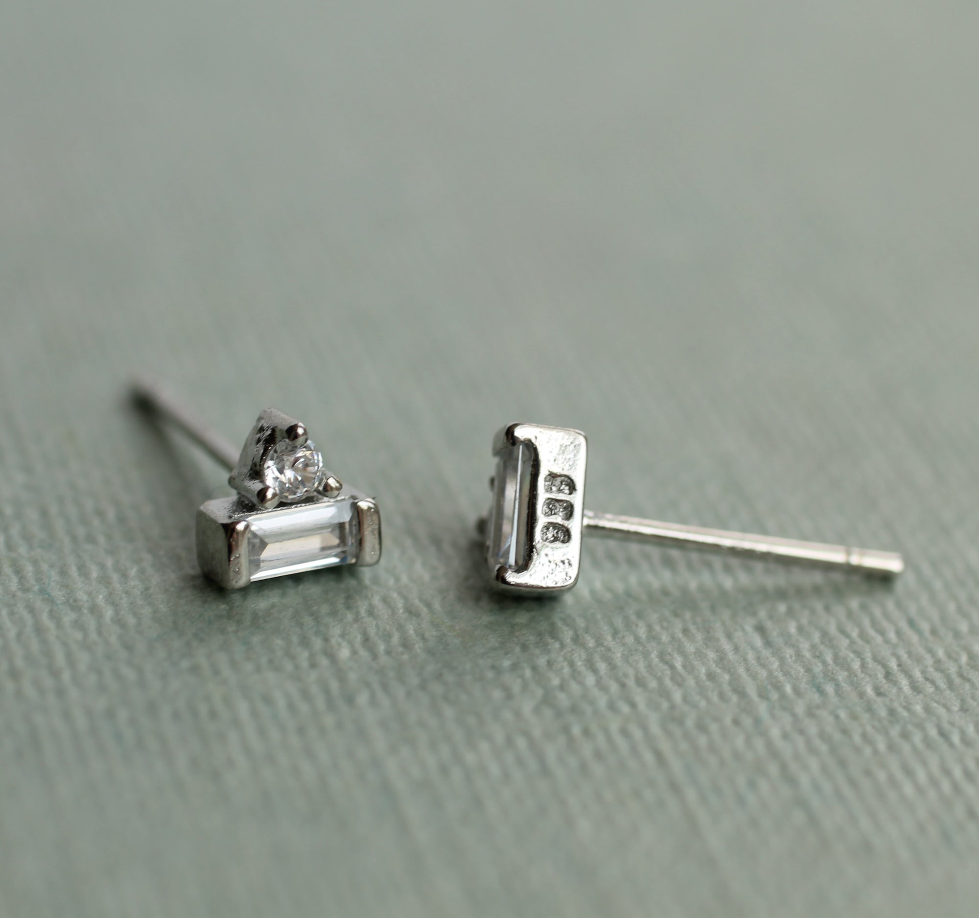 Art Deco Silver Crystal Pyramid Stud Earrings