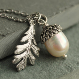 Freshwater Pearl Silver Acorn Necklace