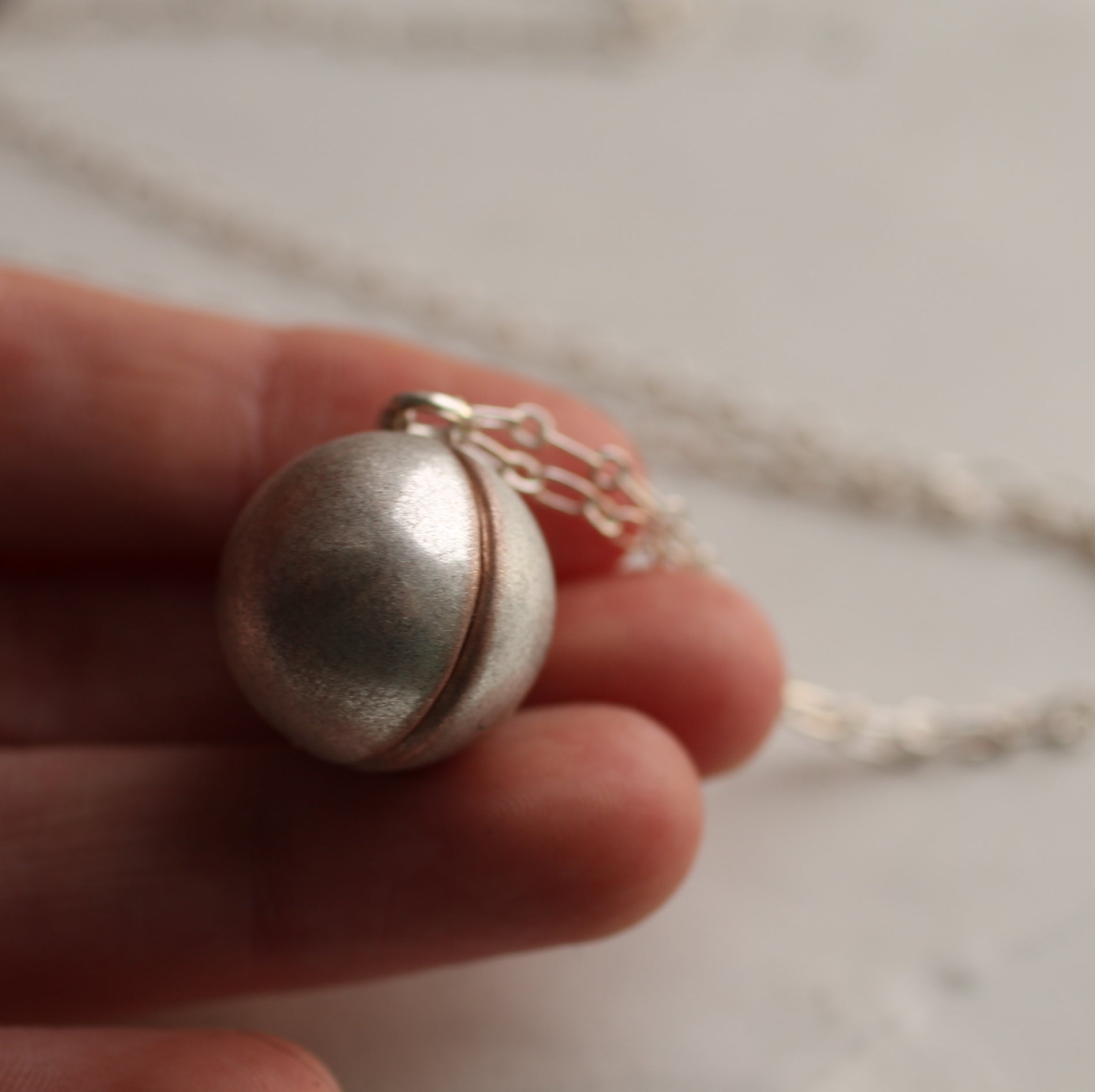 Silver Sphere Ball Locket Necklace