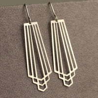 Art Deco Silver Architectural Fan Earrings