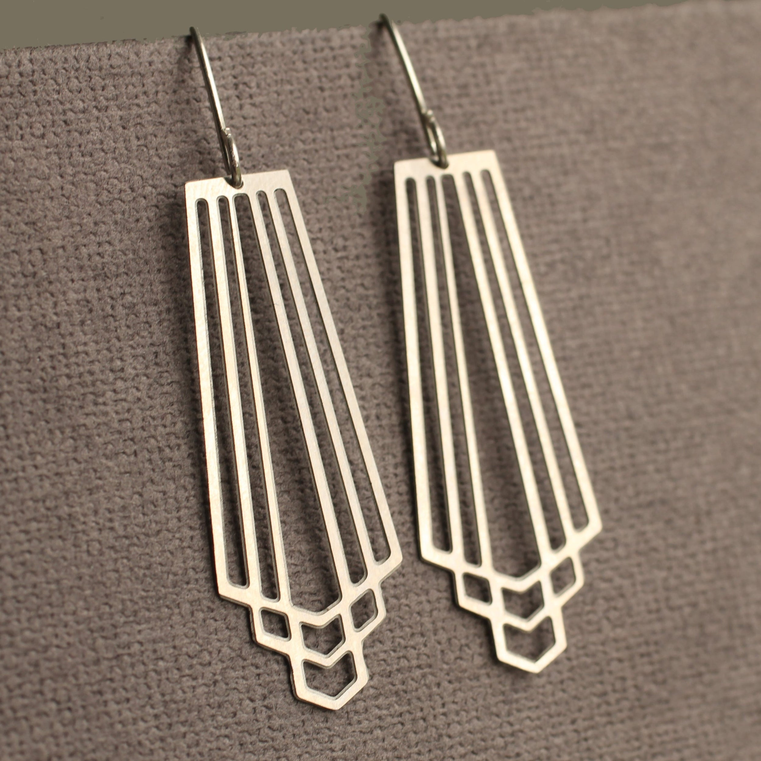 Art Deco Silver Architectural Fan Earrings