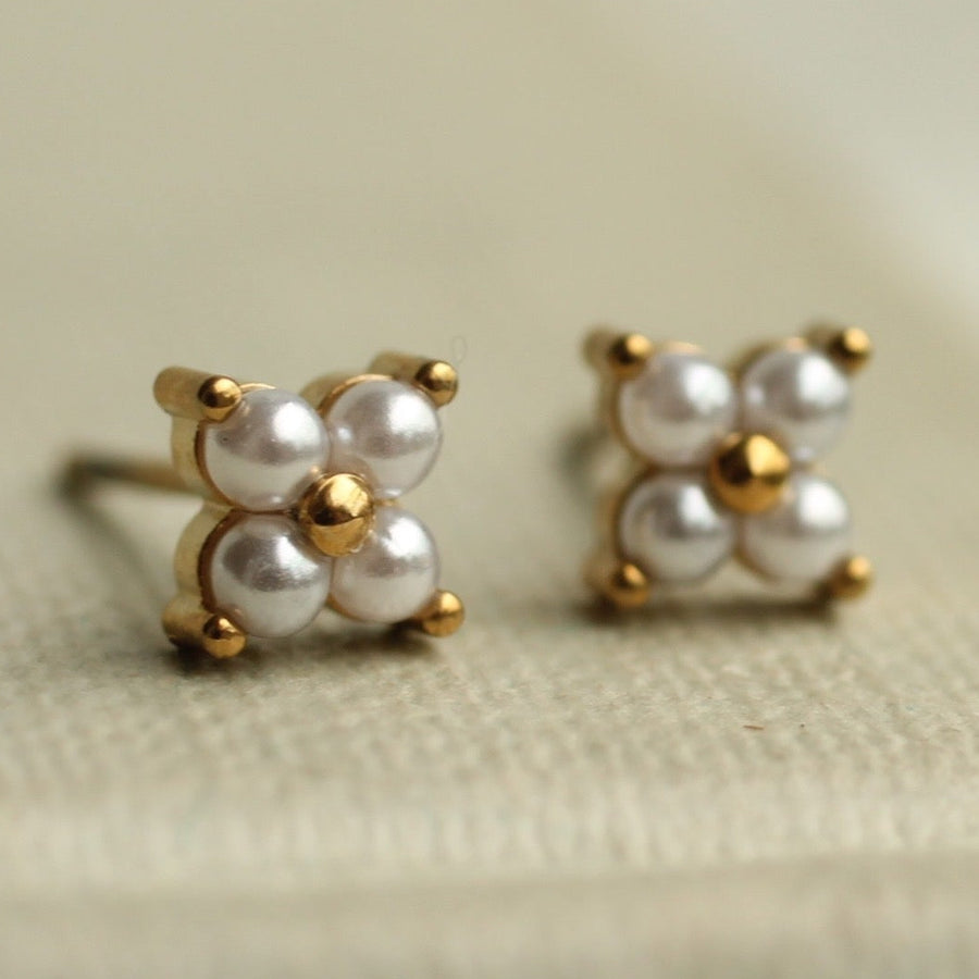Gold Clover Pearl Studs
