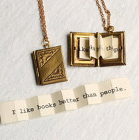 Gold Brass Banner Book Locket Necklace
