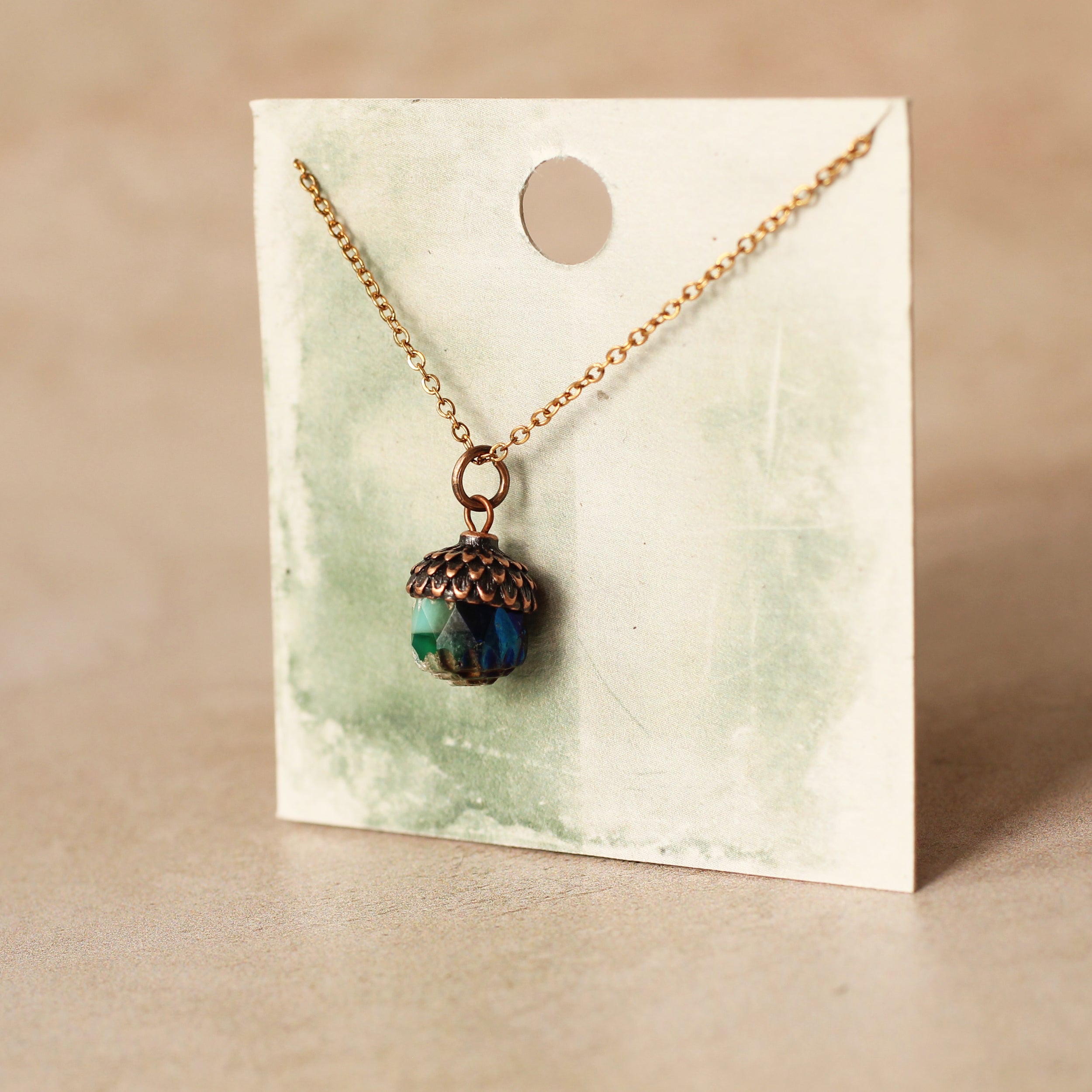 Teal Silver Acorn Necklace