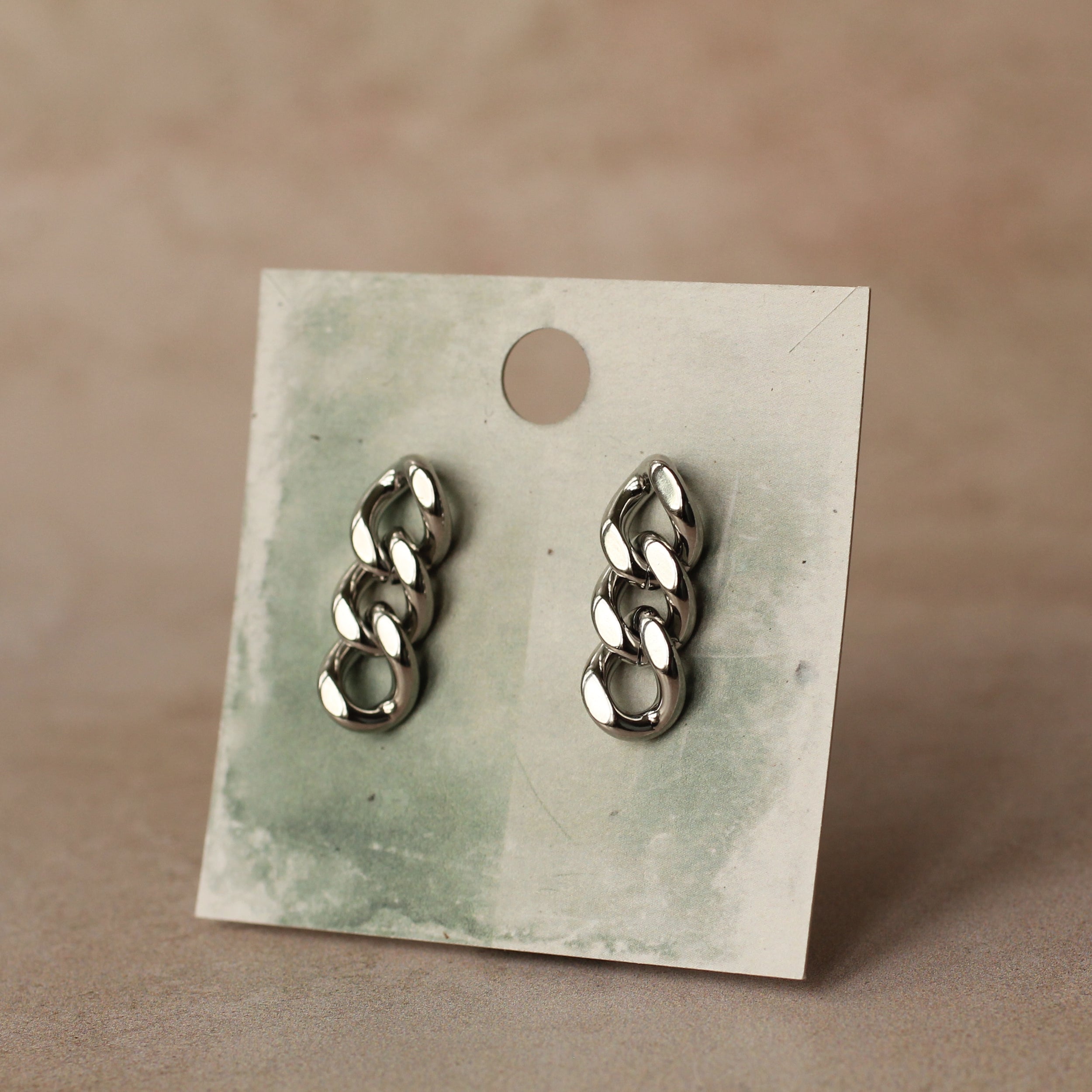 Silver Chain Stud Earrings