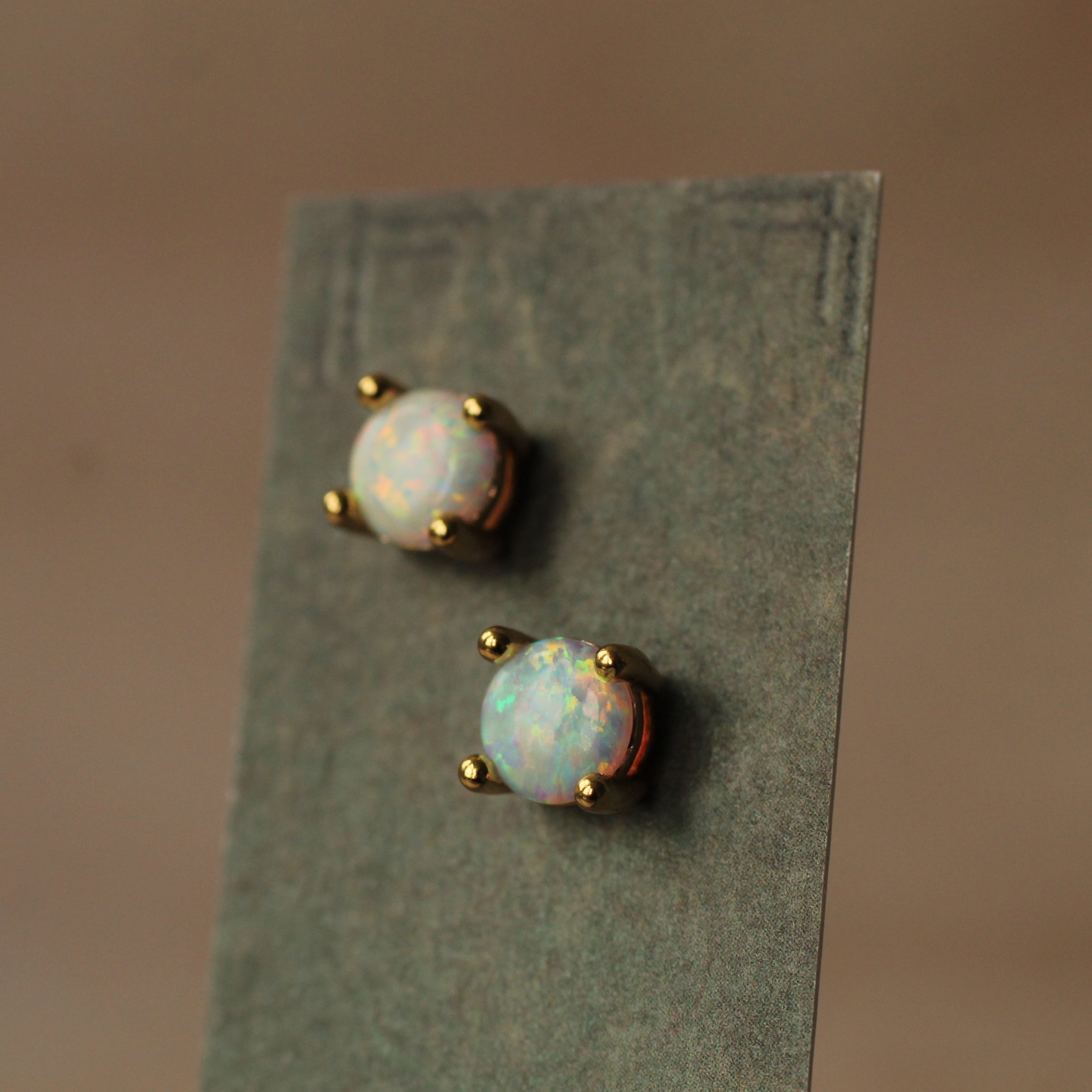 Simple White Opal Stud Earrings