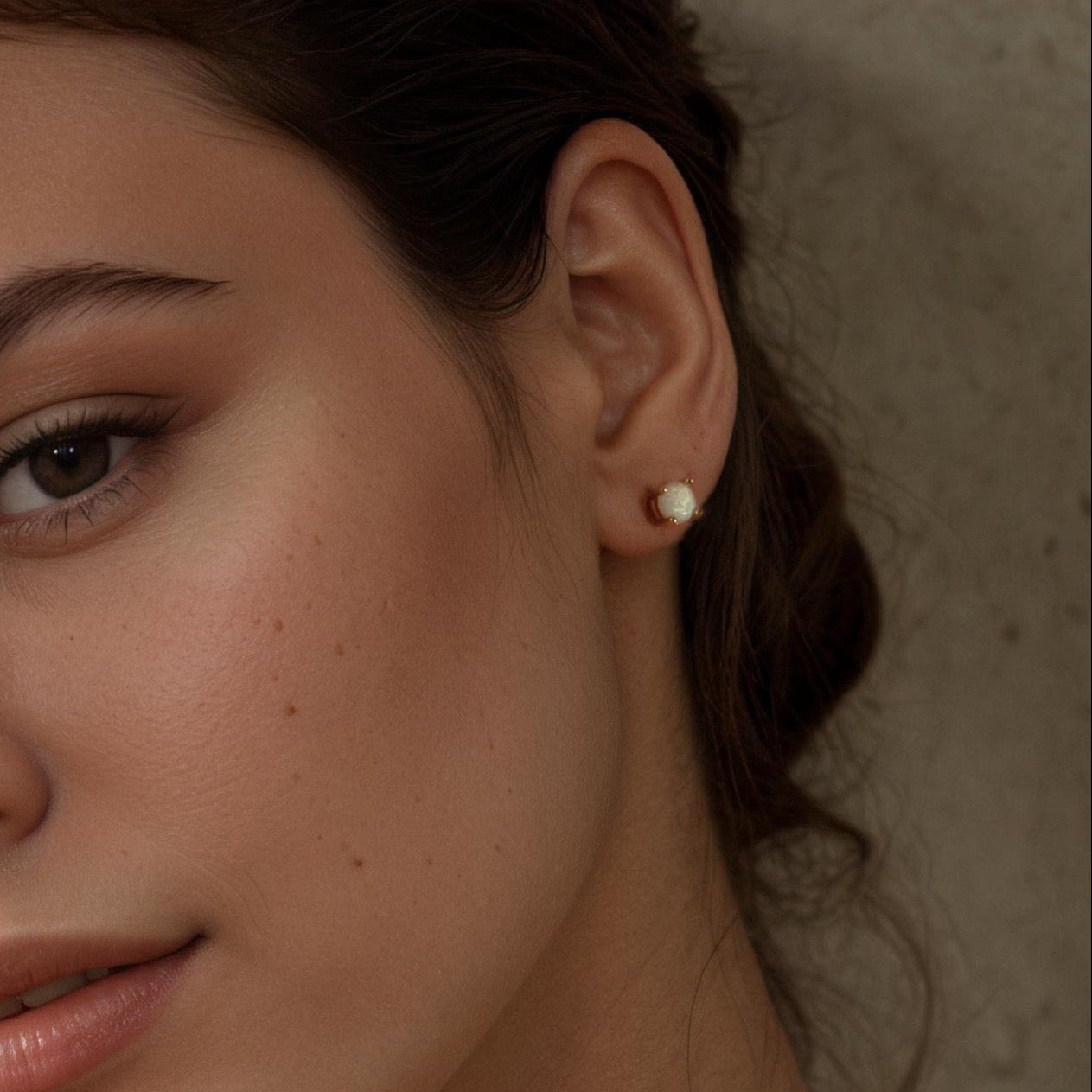 Simple White Opal Stud Earrings