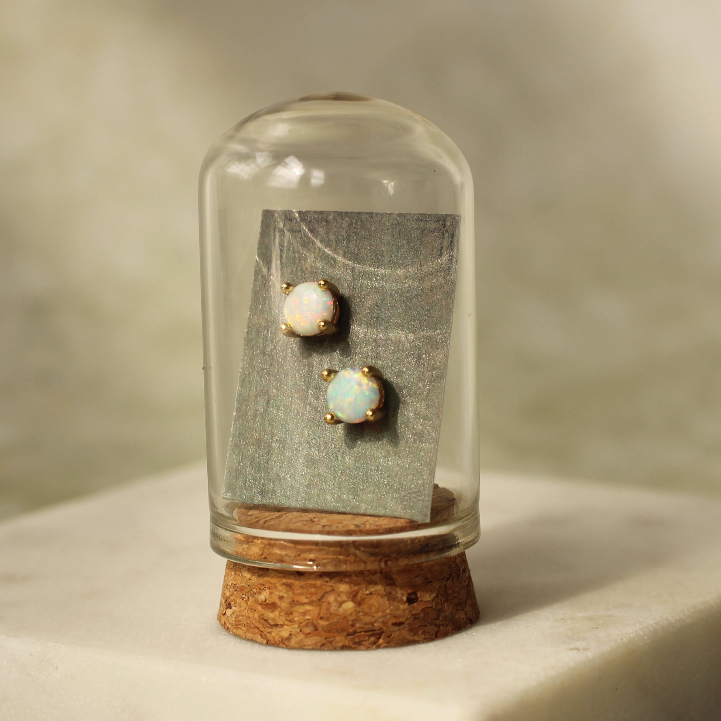 Simple White Opal Stud Earrings