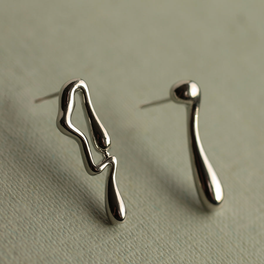 Silver Liquid Drop Earrings