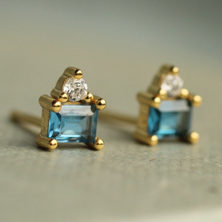 Aquamarine Turquoise Pyramid Stud Earrings
