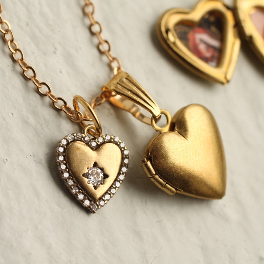 Vintage Heart Charm Locket Necklace