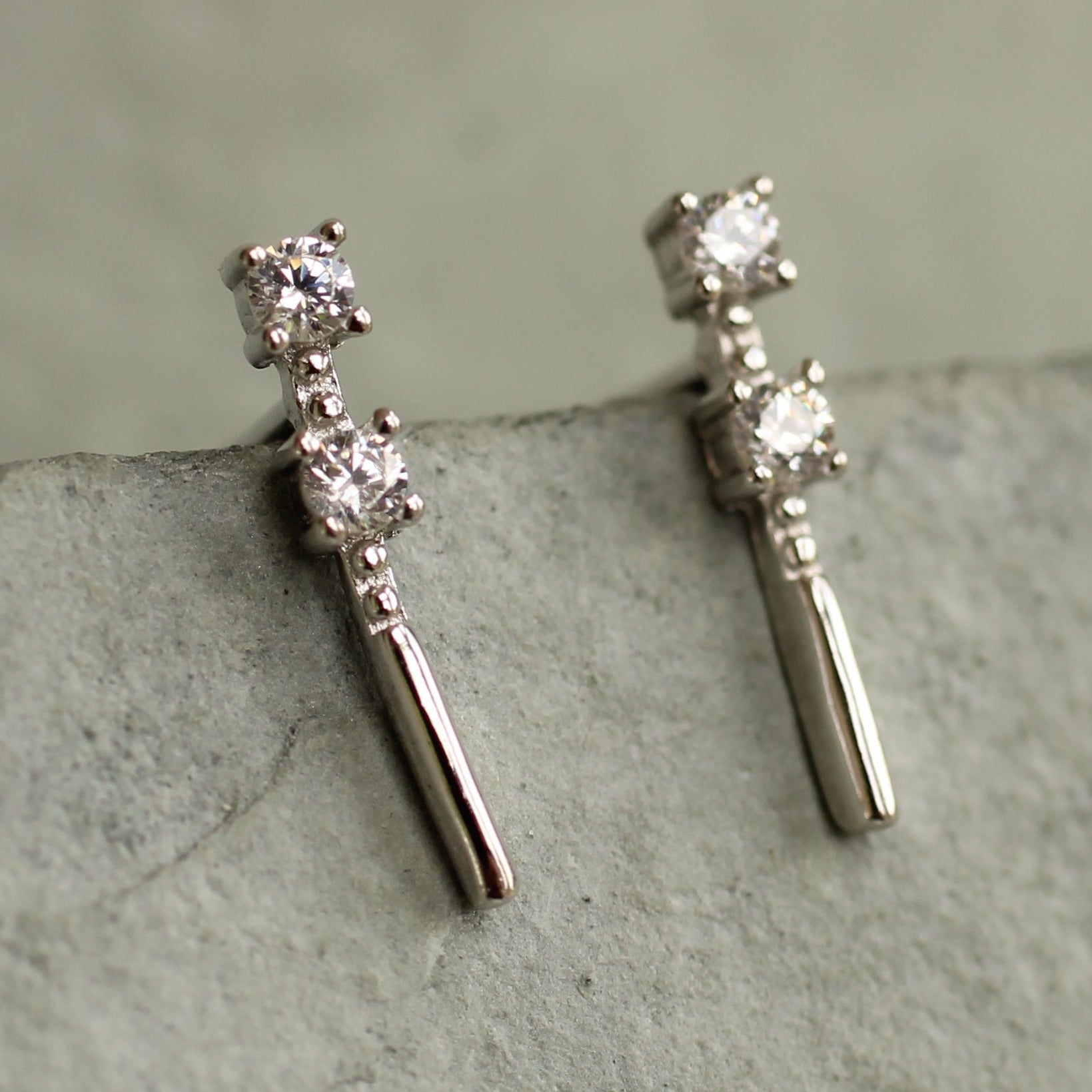 Silver Minimalist Baton Stud Earrings